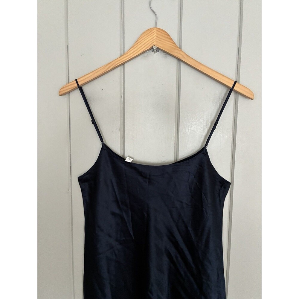 Vince Midi Slip Dress S Small Navy Blue Japanese Satin Strap Sleeve NAIA - Picture 6 of 6